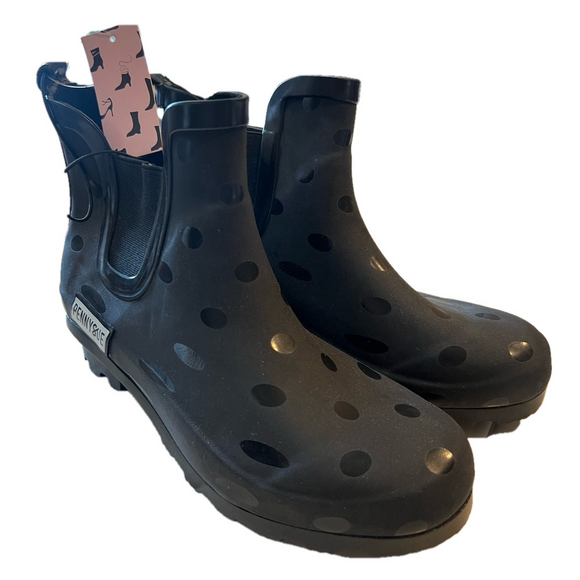 Pennie Sue Shoes - NWT Pennie Sue WATERPROOF RUBBER Black Dot Ankle RAIN BOOTS